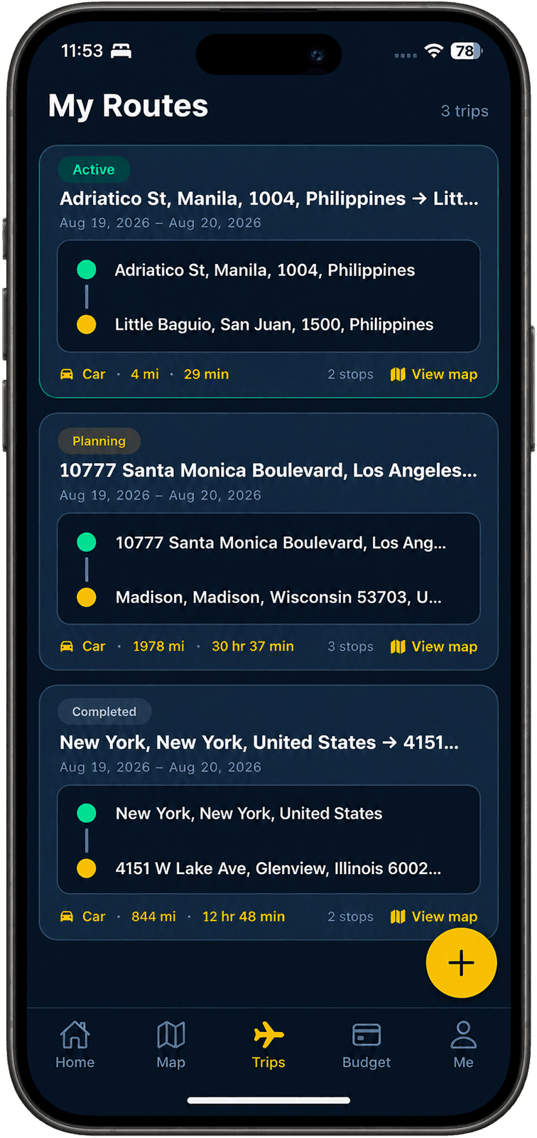 Karoosa Routes screen